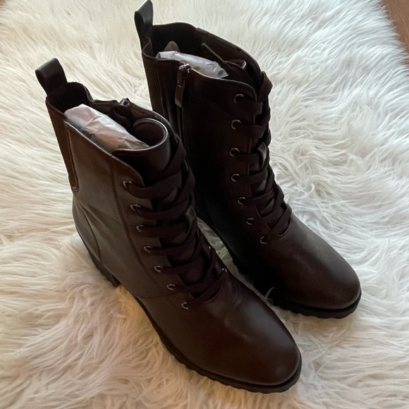 Espresso Lace Up Heeled Booties - Picture 7 of 16